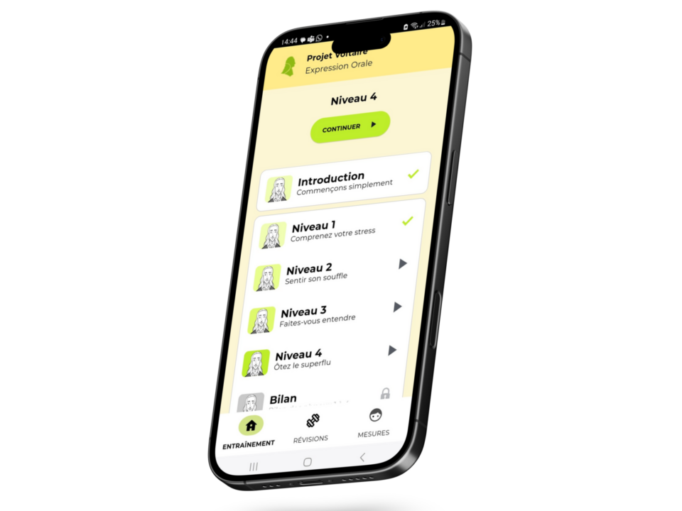Interface utilisateur de l'application mobile Octave Projet Voltaire
