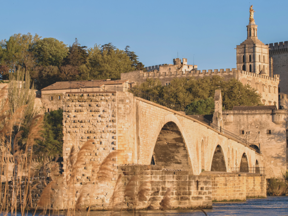 Vue des remparts et du pont d'Avignon.